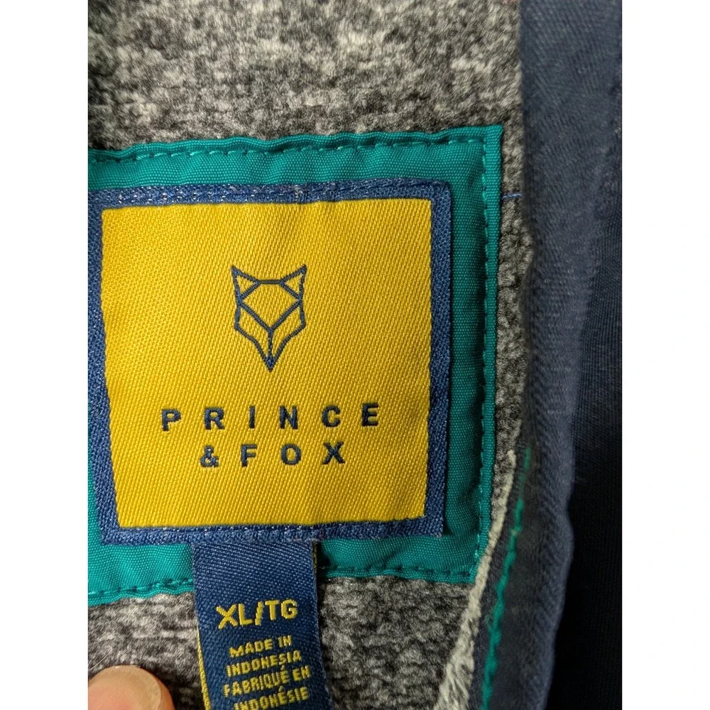 Prince & Fox Mens Heather Gray Navy Blue Quarter Snap Fleece Pullover XL